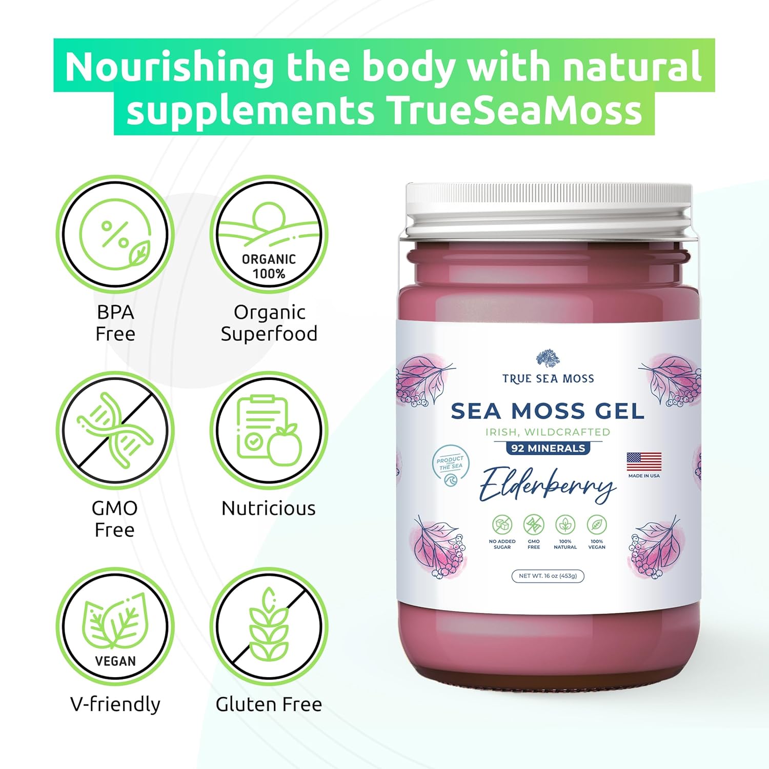 Wildcrafted Irish Sea Moss Gel Bundle with Elderberry and Pineapple - Made from Dried Seaweed - Pack of 2