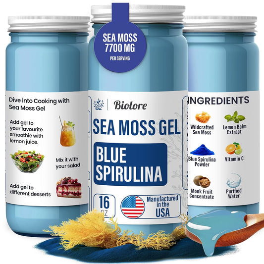 Wildcrafted Irish Sea Moss Gel with Blue Spirulina - 16oz Vegan Superfood Rich in Vitamins & Minerals, Made in USA - BoostGo Australia