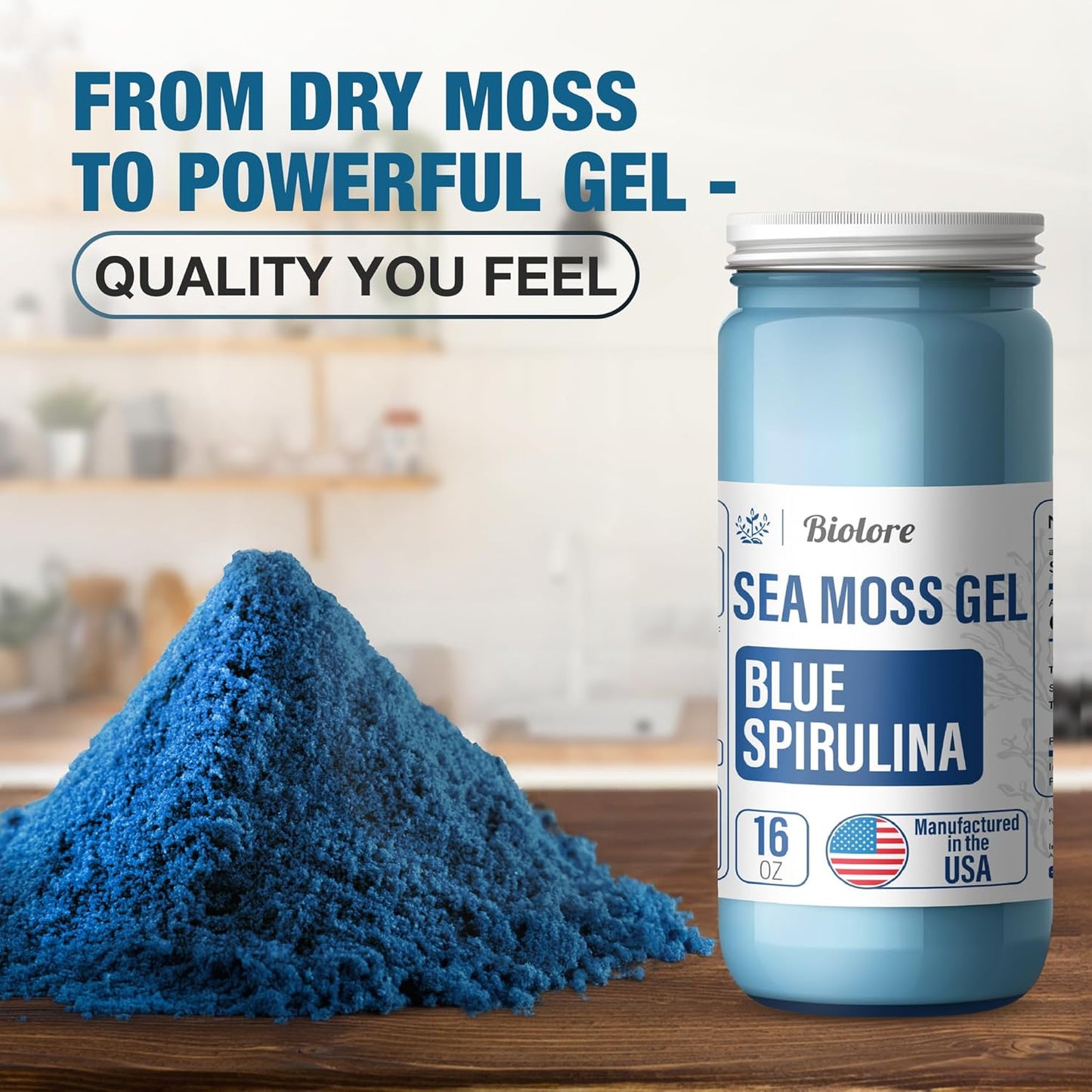 Wildcrafted Irish Sea Moss Gel with Blue Spirulina - 16oz Vegan Superfood Rich in Vitamins & Minerals, Made in USA - BoostGo Australia