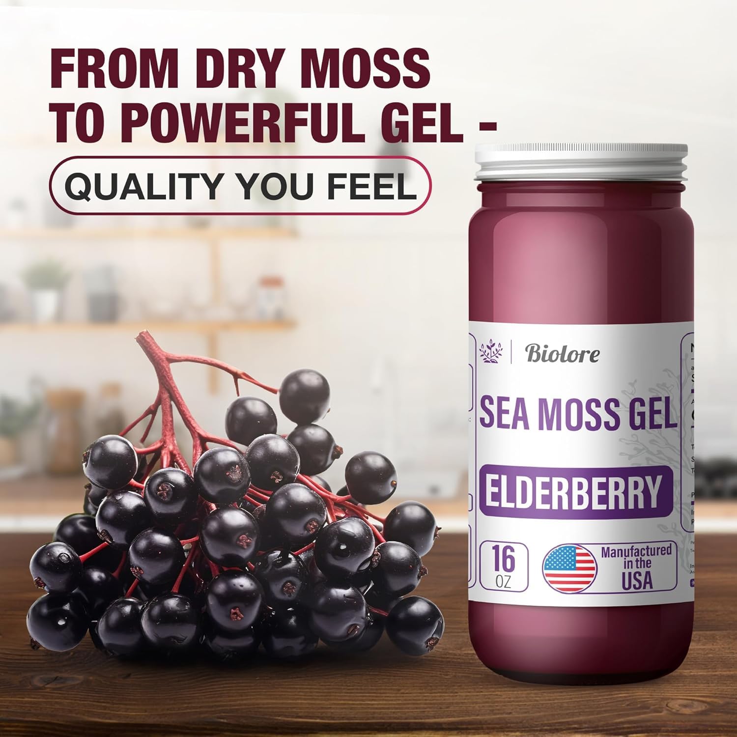 Wildcrafted Irish Seamoss Gel with Elderberry - 16oz Vegan Superfood Rich in Essential Vitamins & Trace Minerals - Made in USA