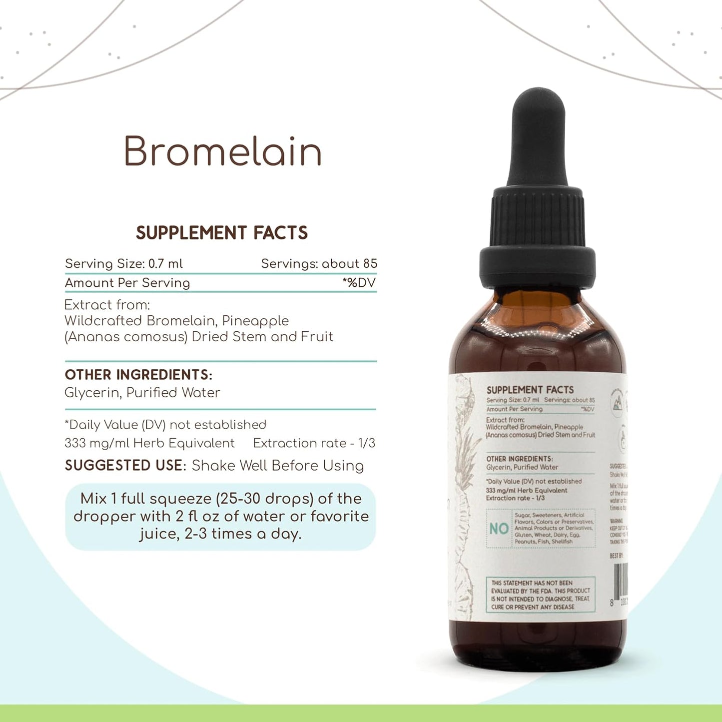 Wildcrafted Pineapple Bromelain Extract Tincture - HerbEra B60, 2 fl oz, Alcohol-Free & Super-Concentrated