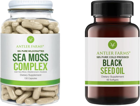 Wildcrafted Sea Moss & Black Seed Oil Bundle - 100% Pure Irish Moss & Turkish Nigella Sativa Seed Oil from Antler Farms