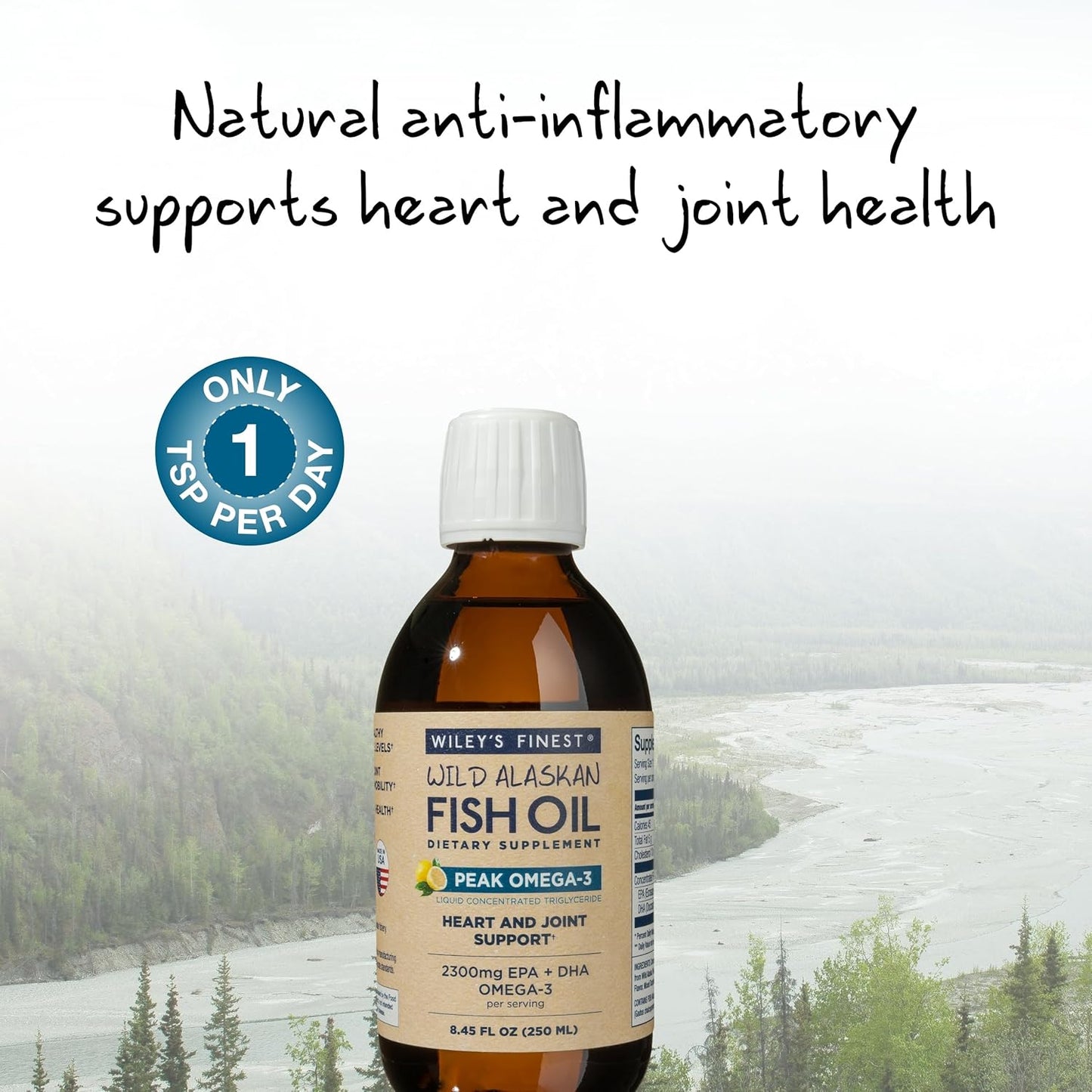 Wiley's Finest Peak Omega-3 Liquid Fish Oil Supplement - 2300mg EPA and DHA - Lemon Flavor - 8.45 Oz (50 Servings)