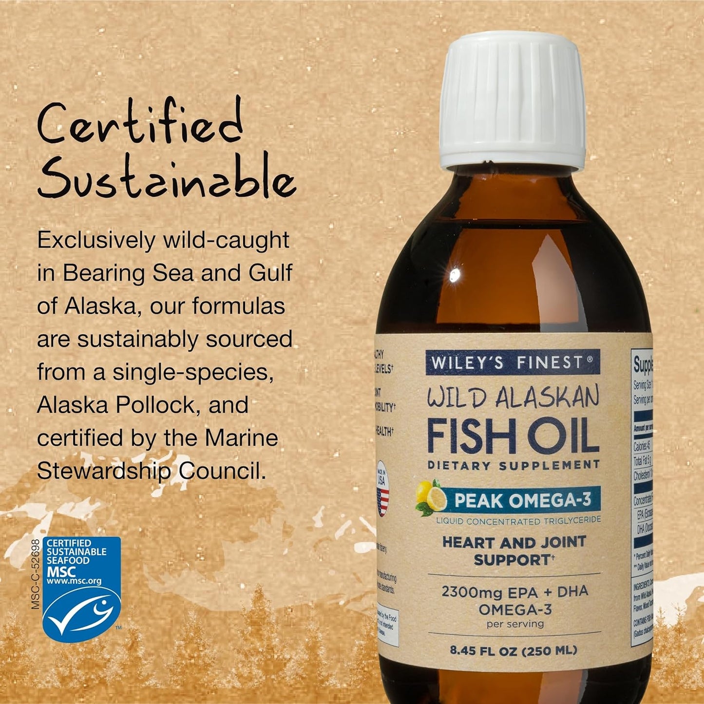 Wiley's Finest Peak Omega-3 Liquid Fish Oil Supplement - 2300mg EPA and DHA - Lemon Flavor - 8.45 Oz (50 Servings)