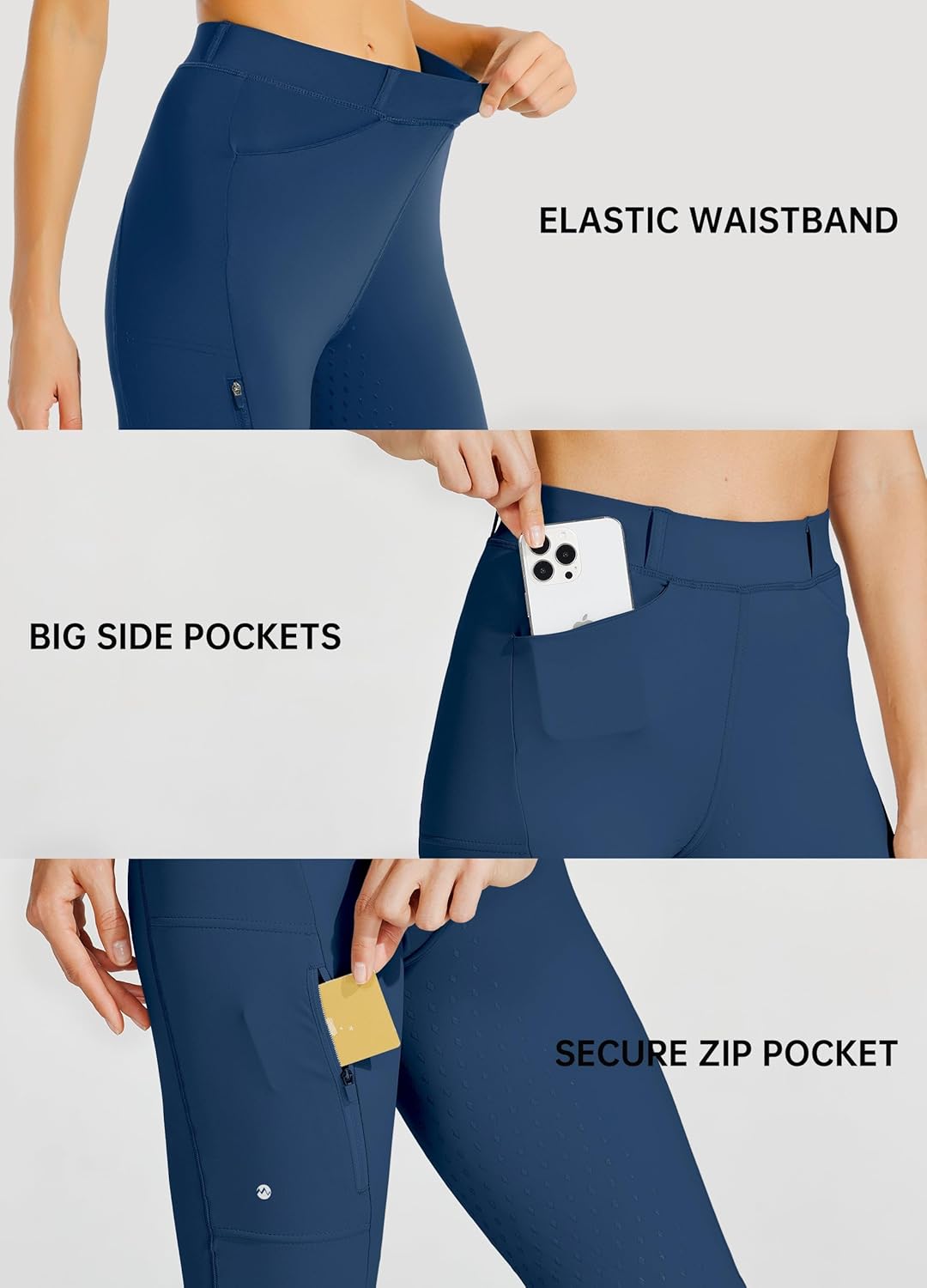 Willit Women's Full Seat Silicone Breeches with Zipped Pocket for Equestrian Horseback Riding
