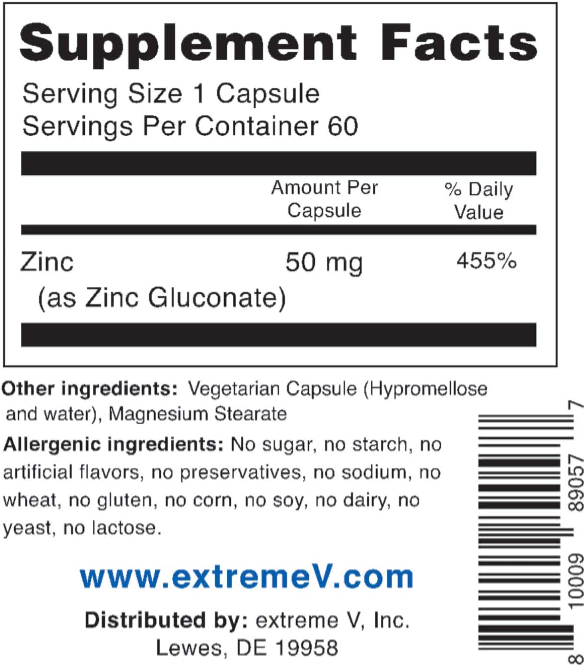 Wilson's Most Trusted Extreme V Gluzin - Pharmaceutical Grade Zinc Capsules, 50mg - 60 Count