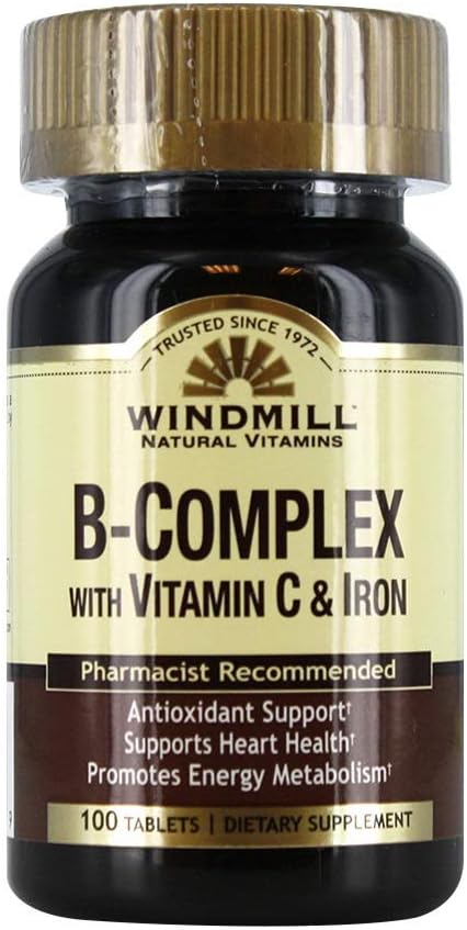 Windmill B-Complex Tablets with Vitamin C and Iron - 100 Count Energy Support Supplement