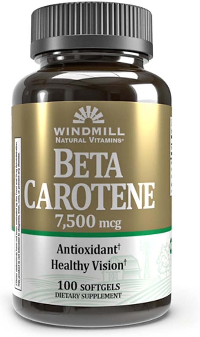 Windmill Beta Carotene 25,000 MU Softgels - 100 Count Bottle for Immune Support