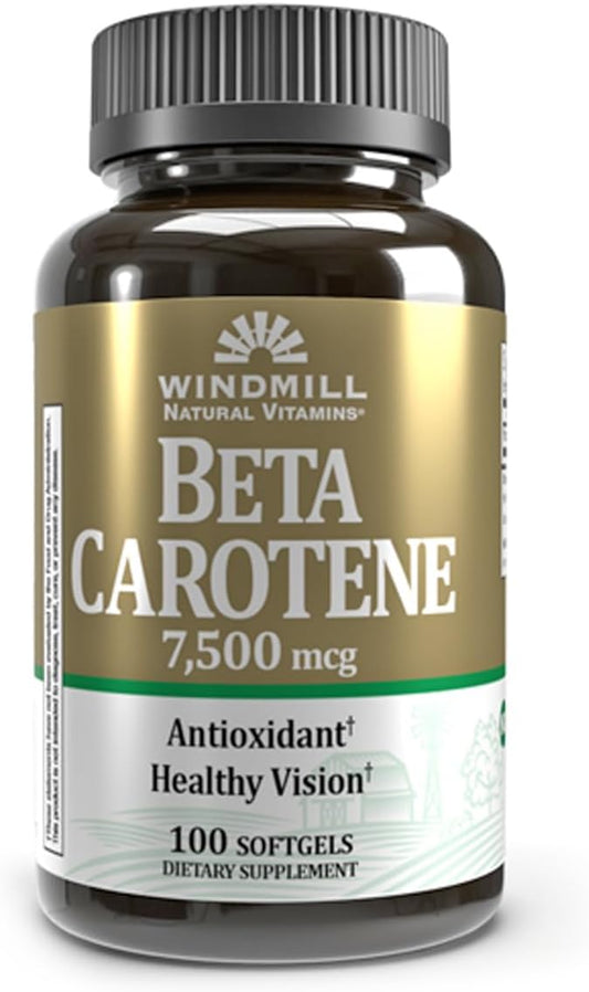 Windmill Beta Carotene 25,000 MU Softgels - 100 Count Bottle for Immune Support