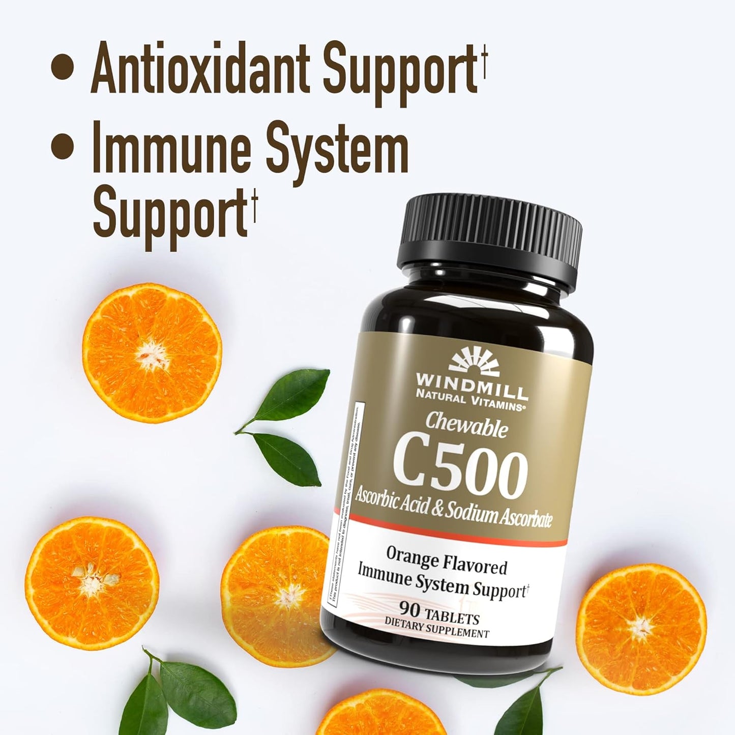 Windmill Health Products Chewable Vitamin C-500: Immune System Booster with Potent Antioxidants, 90 Tablets