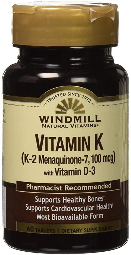 Windmill Natural Vitamin K-2 Menaquinone-7 100mcg Tablets - 60 Count