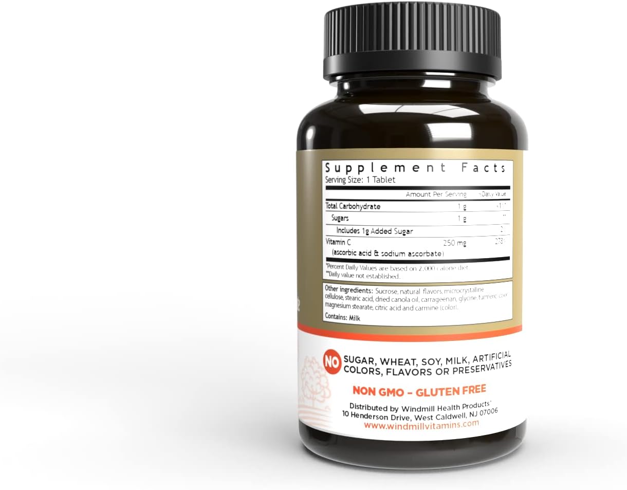 Windmill Vitamin C Tablets - 250mg Tangy Windmill Flavor - 60 Count