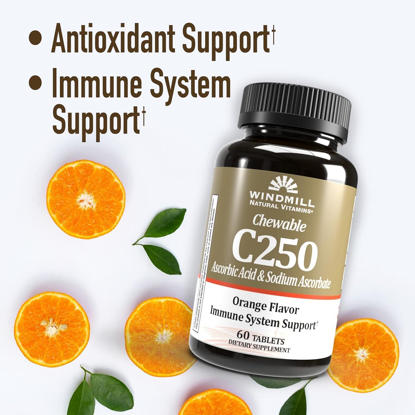 Windmill Vitamin C Tablets - 250mg Tangy Windmill Flavor - 60 Count
