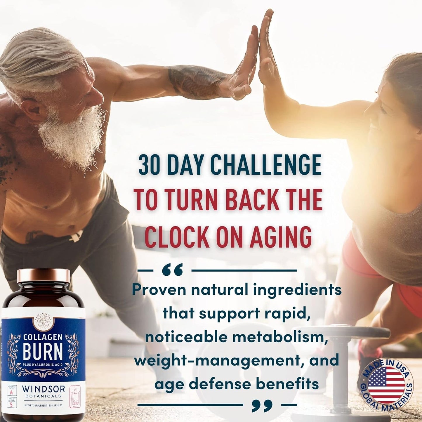 WINDSOR BOTANICALS Collagen Burn Capsules with Hyaluronic Acid - Thermogenic Formula for Women and Men - 90 Pills