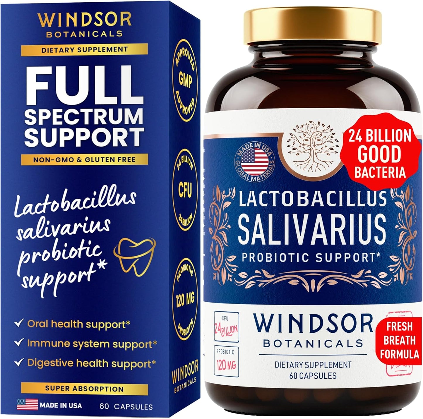 WINDSOR BOTANICALS Lactobacillus Salivarius Probiotic and Dental Health Bundle for Oral Care