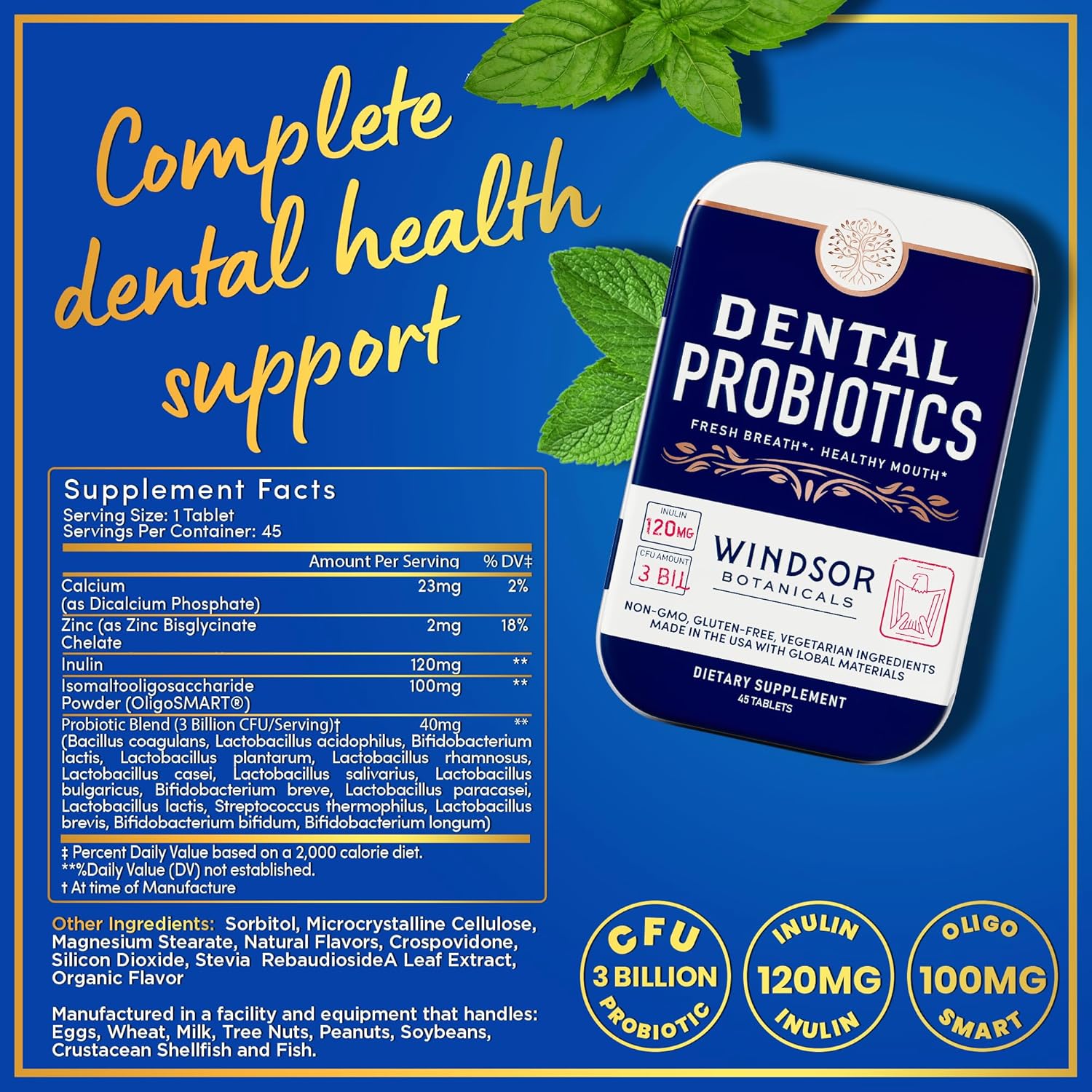 WINDSOR BOTANICALS Lactobacillus Salivarius Probiotic and Dental Health Bundle for Oral Care