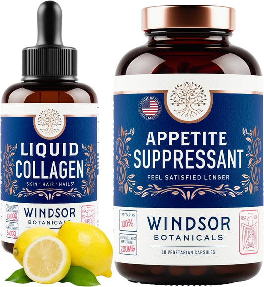 WINDSOR BOTANICALS Liquid Collagen and Appetite Suppressant Beauty Wellness Combo - BoostGo Australia