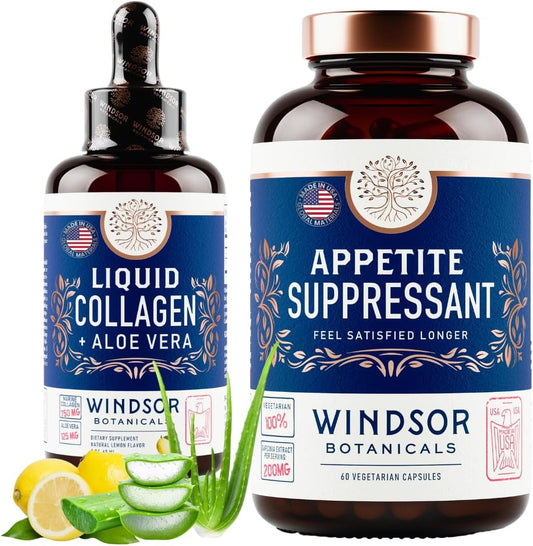 WINDSOR BOTANICALS Liquid Collagen Marine Beauty and Appetite Suppressant Diet Bundle