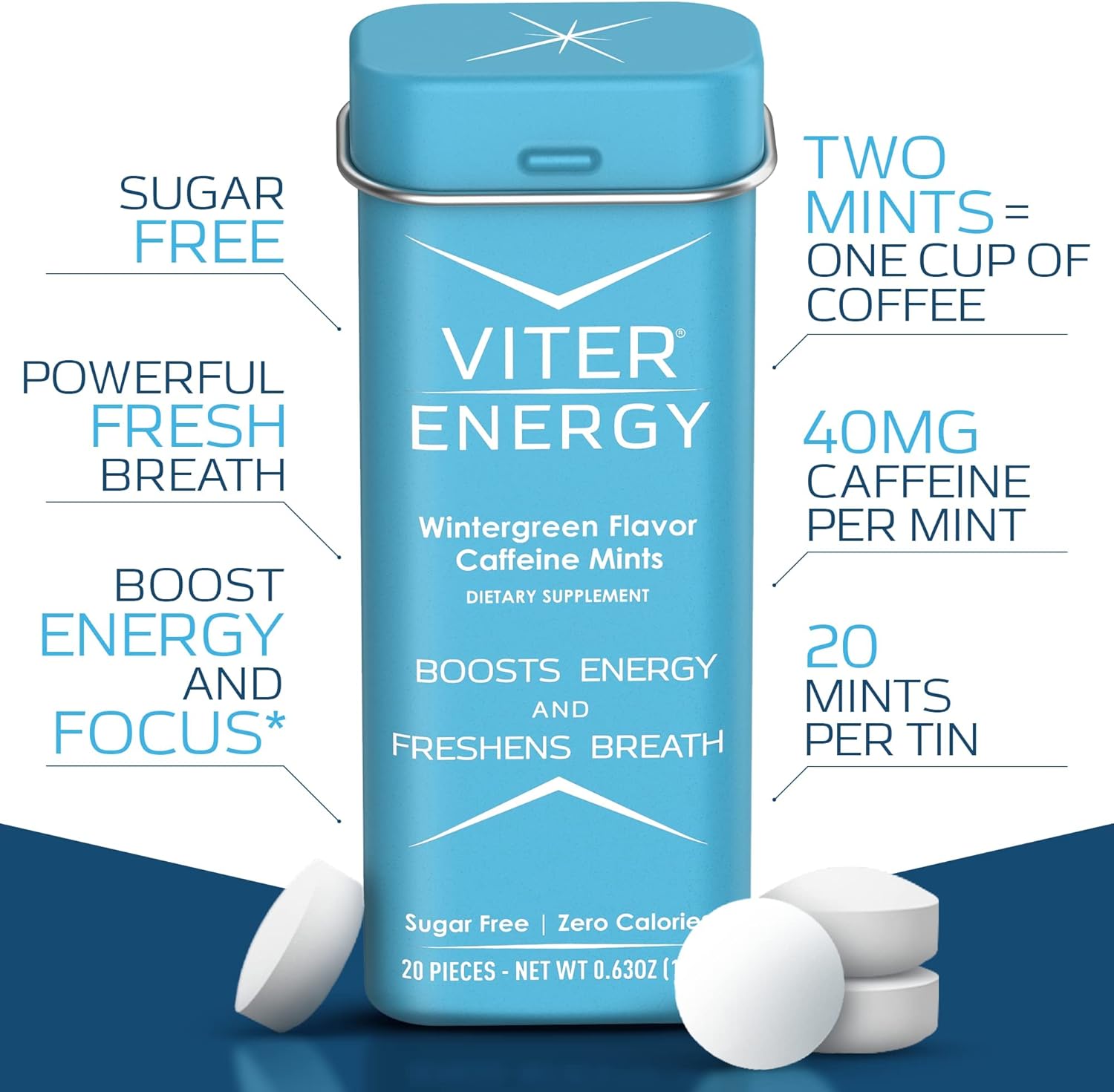 Wintergreen Flavor Caffeine Mints Bundle - 6 Pack + 1/2 Pound Bulk Bag - 40mg Caffeine, B Vitamins, Sugar Free, Vegan - Energy Booster for Focus and Alertness