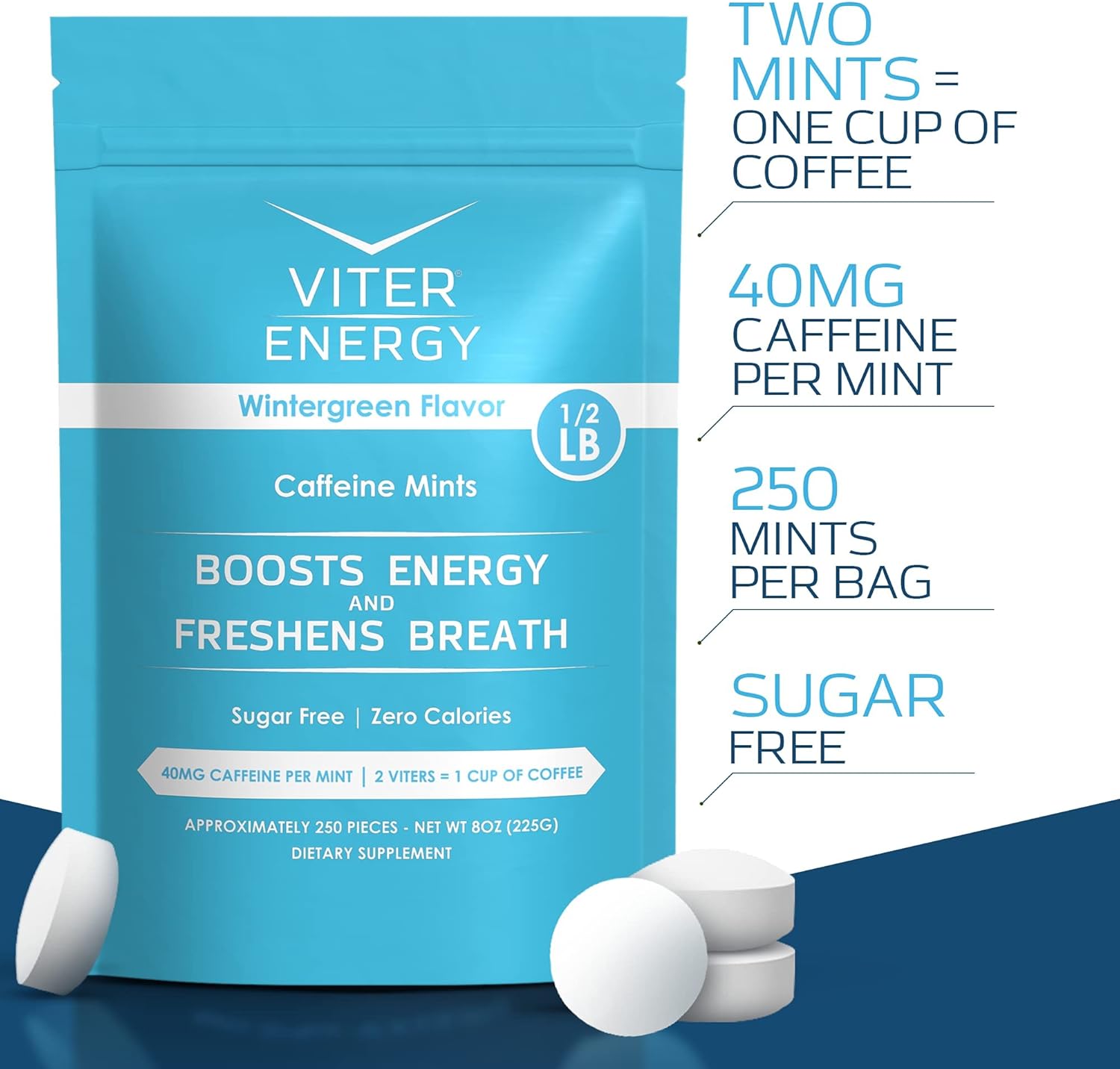 Wintergreen Flavor Caffeine Mints Bundle - 6 Pack + 1/2 Pound Bulk Bag - 40mg Caffeine, B Vitamins, Sugar Free, Vegan - Energy Booster for Focus and Alertness