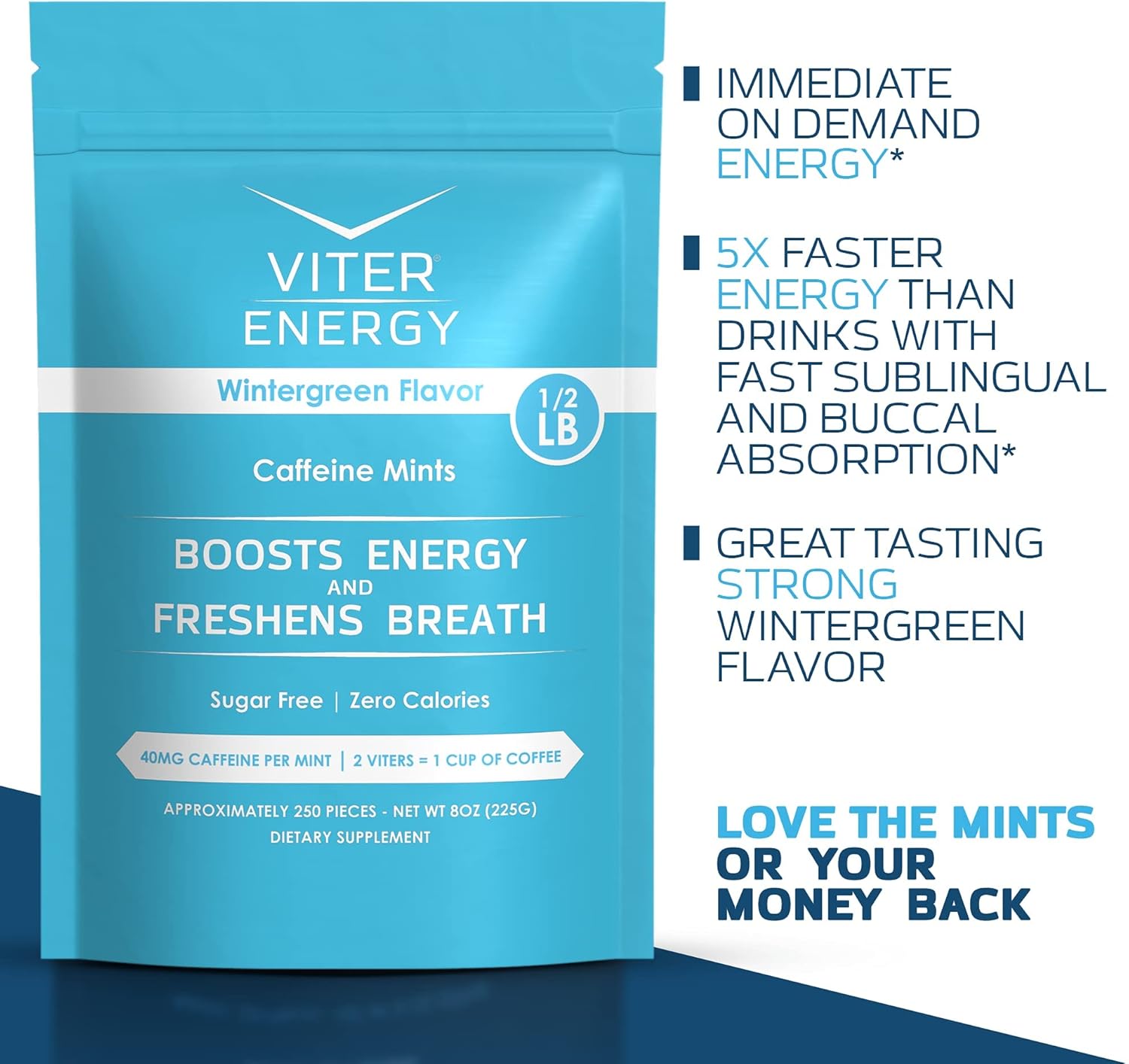 Wintergreen Flavor Caffeine Mints Bundle - 6 Pack + 1/2 Pound Bulk Bag - 40mg Caffeine, B Vitamins, Sugar Free, Vegan - Energy Booster for Focus and Alertness