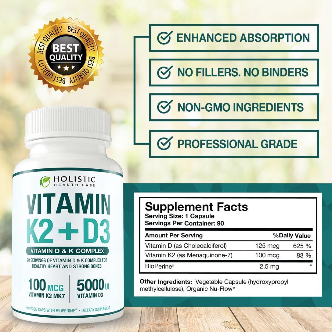 Wiseceutical Max Absorption Vitamin K2 + D3 with Organic Elderberry, Black Currant, and Echinacea for Bone Strength, Calcium Absorption & Immune Support