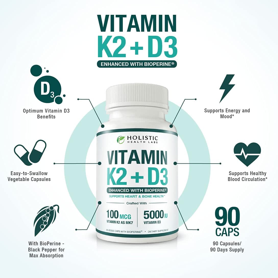 Wiseceutical Max Absorption Vitamin K2 + D3 with Organic Elderberry, Black Currant, and Echinacea for Bone Strength, Calcium Absorption & Immune Support