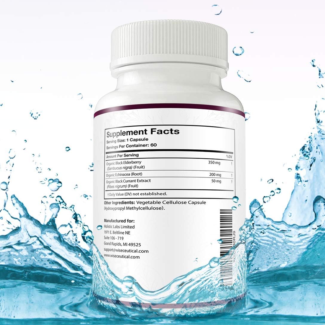 Wiseceutical Max Absorption Vitamin K2 + D3 with Organic Elderberry, Black Currant, and Echinacea for Bone Strength, Calcium Absorption & Immune Support
