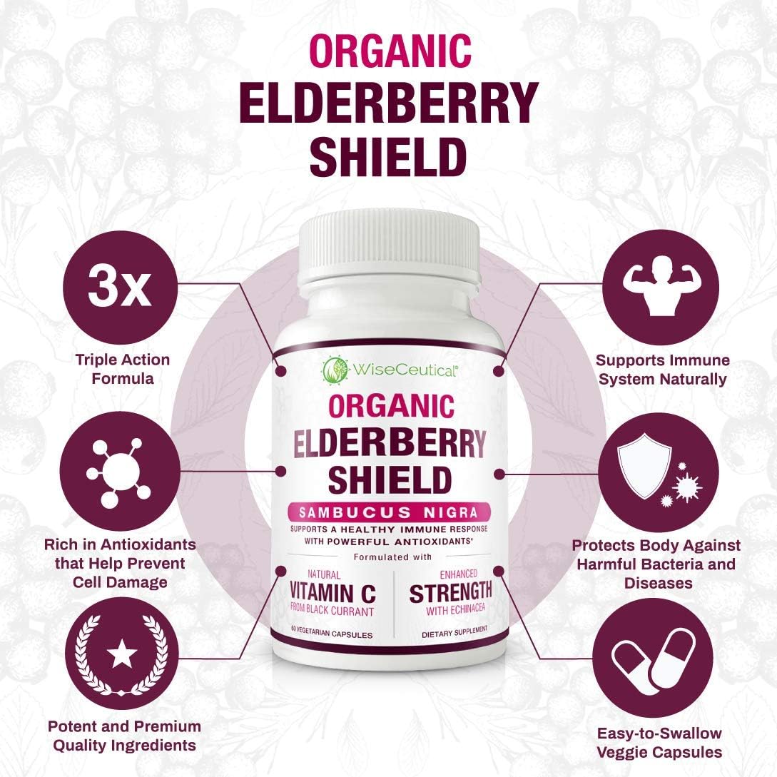 Wiseceutical Max Absorption Vitamin K2 + D3 with Organic Elderberry, Black Currant, and Echinacea for Bone Strength, Calcium Absorption & Immune Support