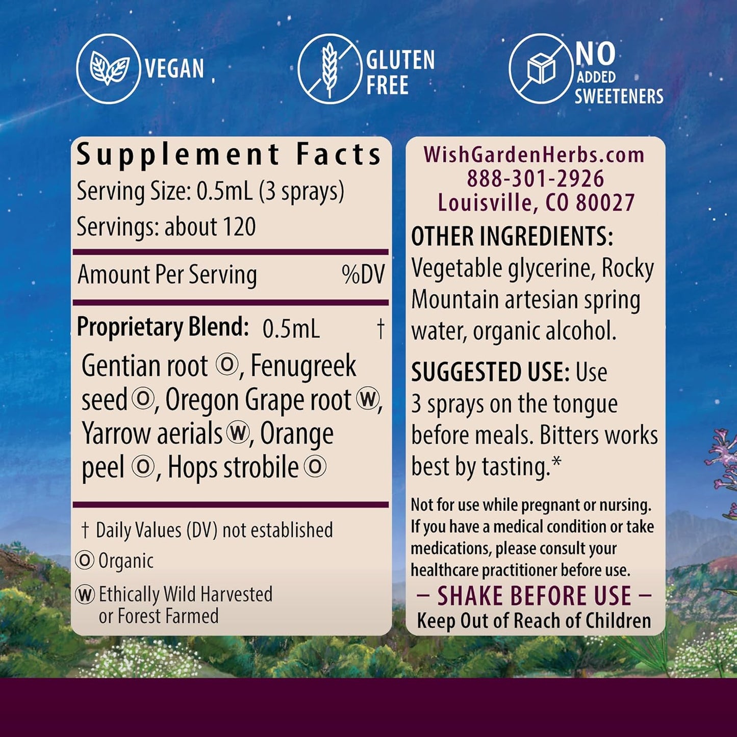WishGarden Herbs Badass Bitters - All-Natural Digestive Aid with Gentian Root, Orange Peel & Fenugreek Seed - 2oz