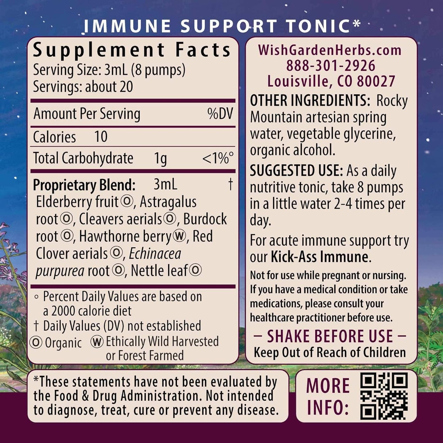 WishGarden Herbs Daily Immune Builder - Herbal Defense & System Booster with Black Elderberry & Astragalus - 4oz