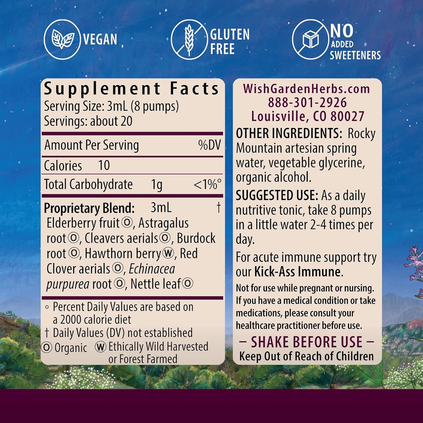 WishGarden Herbs Daily Immune Builder: Herbal Defense & Booster with Elderberry & Astragalus, 2oz