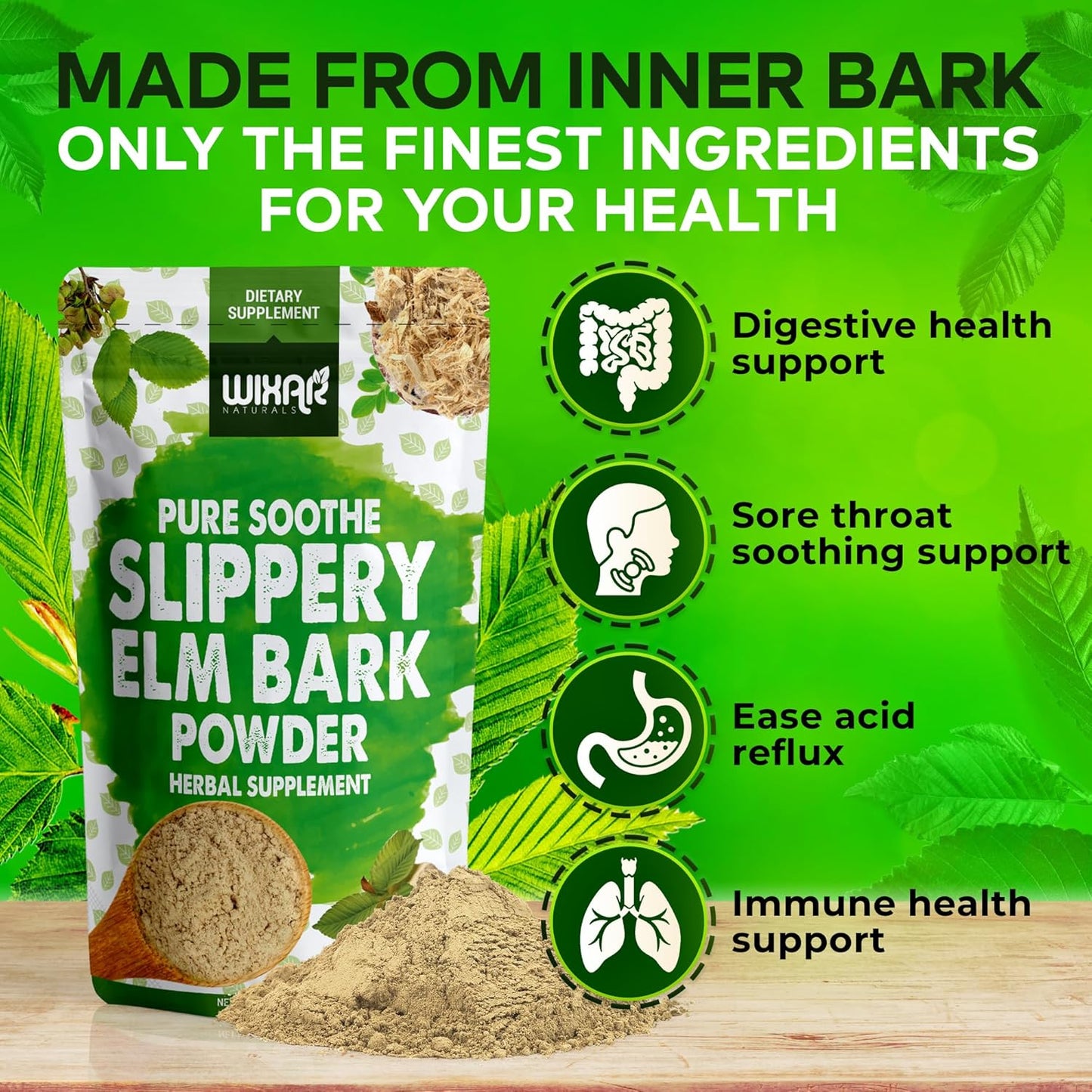 WIXAR NATURALS Slippery Elm Bark Powder - Herbal Supplement for Digestive Health, Sore Throat, Acid Reflux - 5oz Gluten-Free & Vegan-Friendly Powder