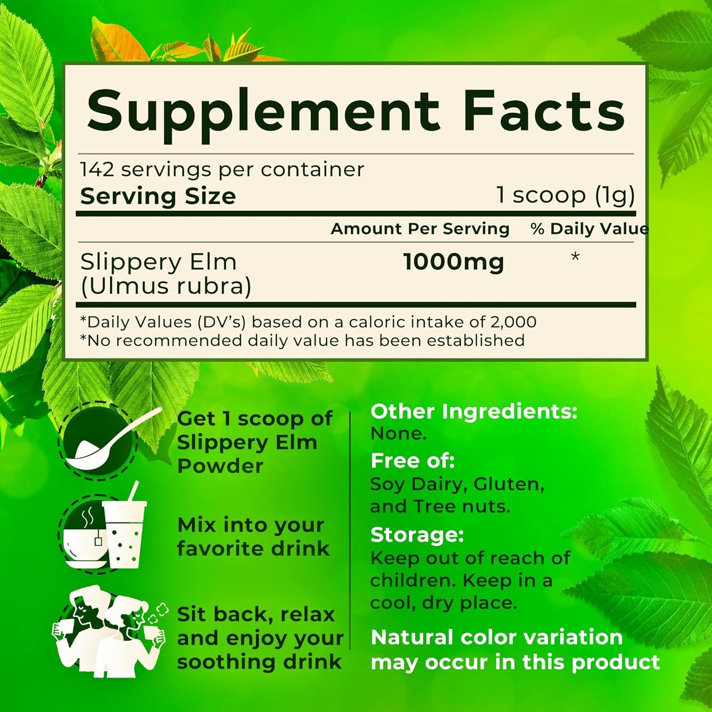 WIXAR NATURALS Slippery Elm Bark Powder - Herbal Supplement for Digestive Health, Sore Throat, Acid Reflux - 5oz Gluten-Free & Vegan-Friendly Powder