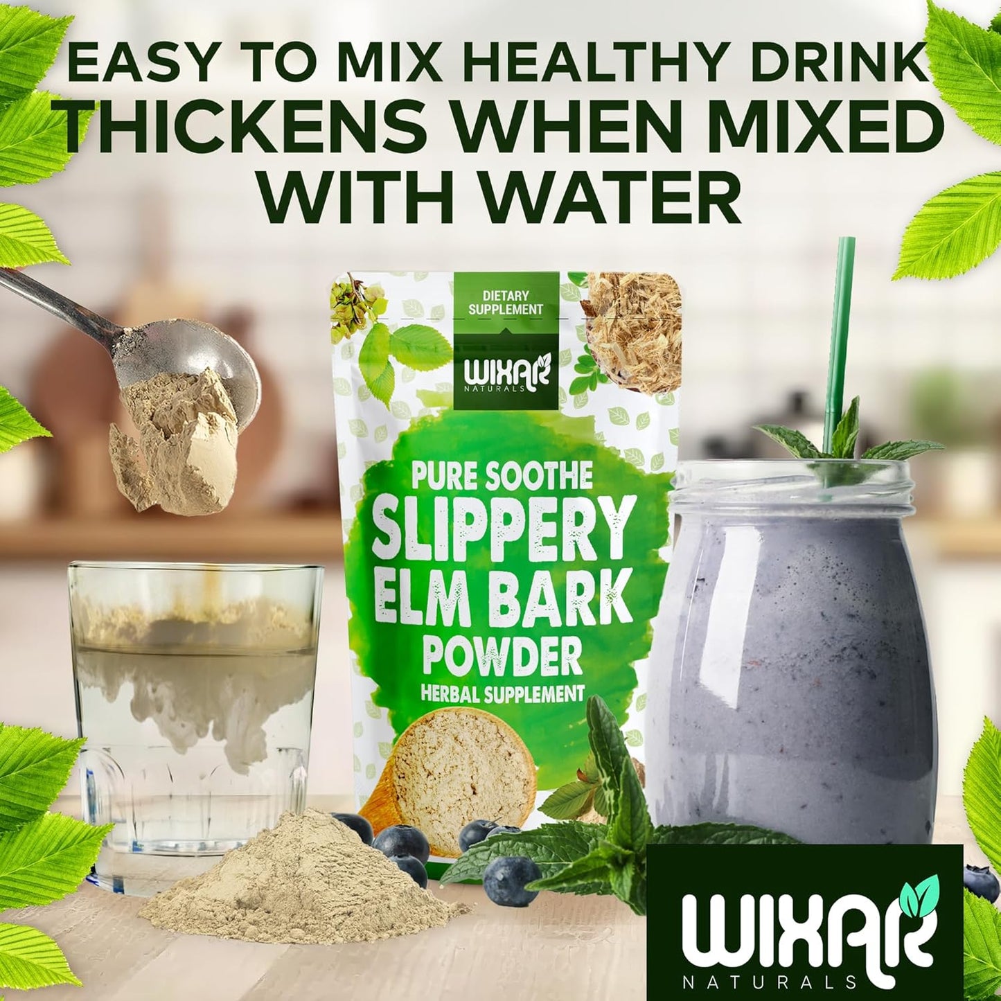 WIXAR NATURALS Slippery Elm Bark Powder - Herbal Supplement for Digestive Health, Sore Throat, Acid Reflux - 5oz Gluten-Free & Vegan-Friendly Powder