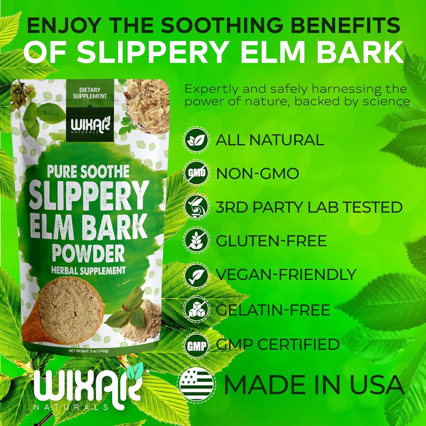 WIXAR NATURALS Slippery Elm Bark Powder - Herbal Supplement for Digestive Health, Sore Throat, Acid Reflux - 5oz Gluten-Free & Vegan-Friendly Powder