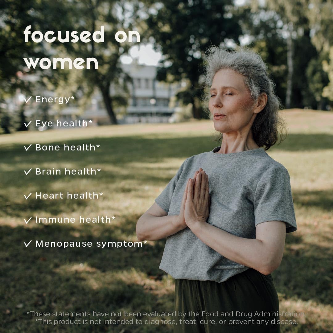 Women's 50+ Multivitamin with PMS Relief, Skin, Hair, Nails, Joint & Bone Support, Heart & Eye Health - Includes Turmeric, Coq10, Ginkgo, Lutein, Black Cohosh, Vitamins B6, B12, D3, K2 - 60 Count