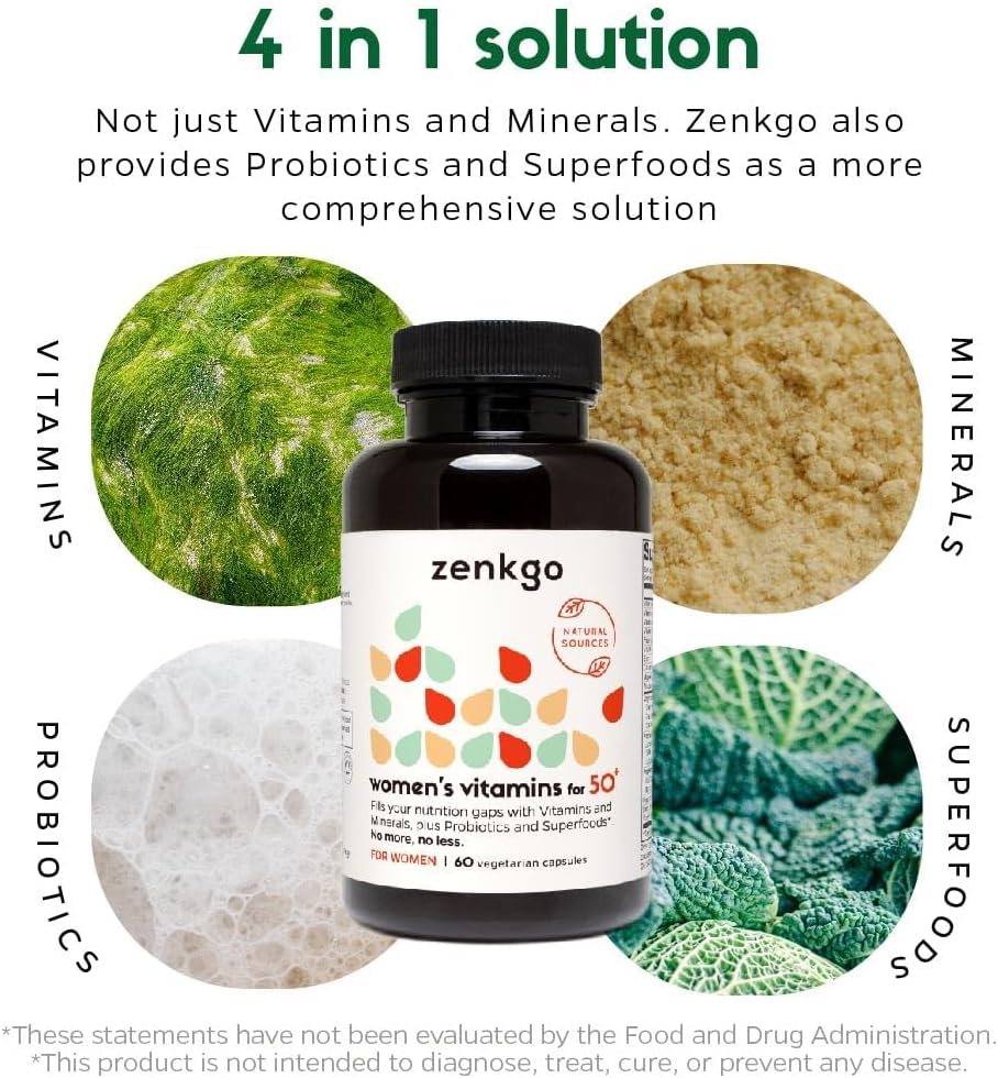 Women's 50+ Multivitamin with PMS Relief, Skin, Hair, Nails, Joint & Bone Support, Heart & Eye Health - Includes Turmeric, Coq10, Ginkgo, Lutein, Black Cohosh, Vitamins B6, B12, D3, K2 - 60 Count