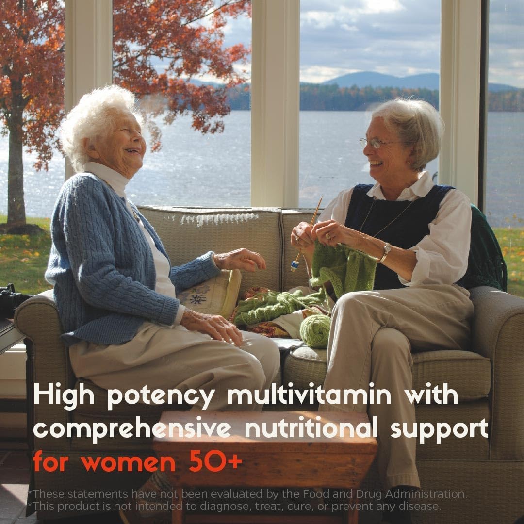 Women's 50+ Multivitamin with PMS Relief, Skin, Hair, Nails, Joint & Bone Support, Heart & Eye Health - Includes Turmeric, Coq10, Ginkgo, Lutein, Black Cohosh, Vitamins B6, B12, D3, K2 - 60 Count