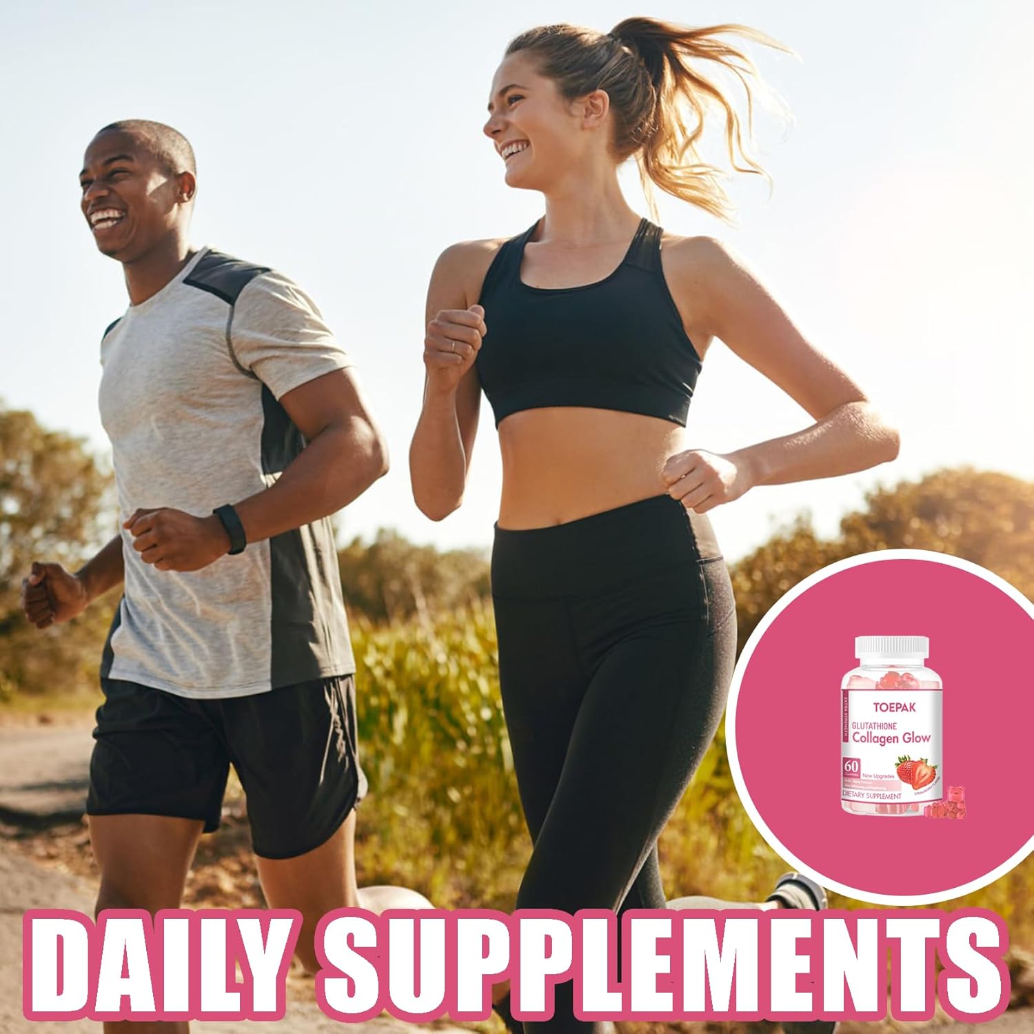 Women's Anti-Aging Collagen Gummies with Glutathione & Biotin for Skin & Hair Health - 180 Strawberry Gummies