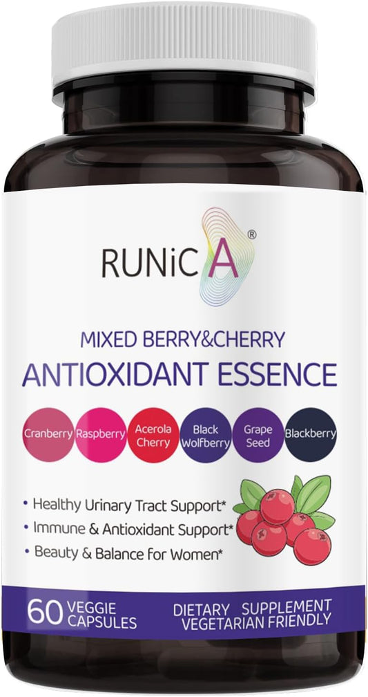 Women's Antioxidant Supplement for Urinary Tract & Immune Health - Cranberry, Grape Seed, Raspberry, Goji, BlackBerry, Acerola Cherry - 60 Capsules