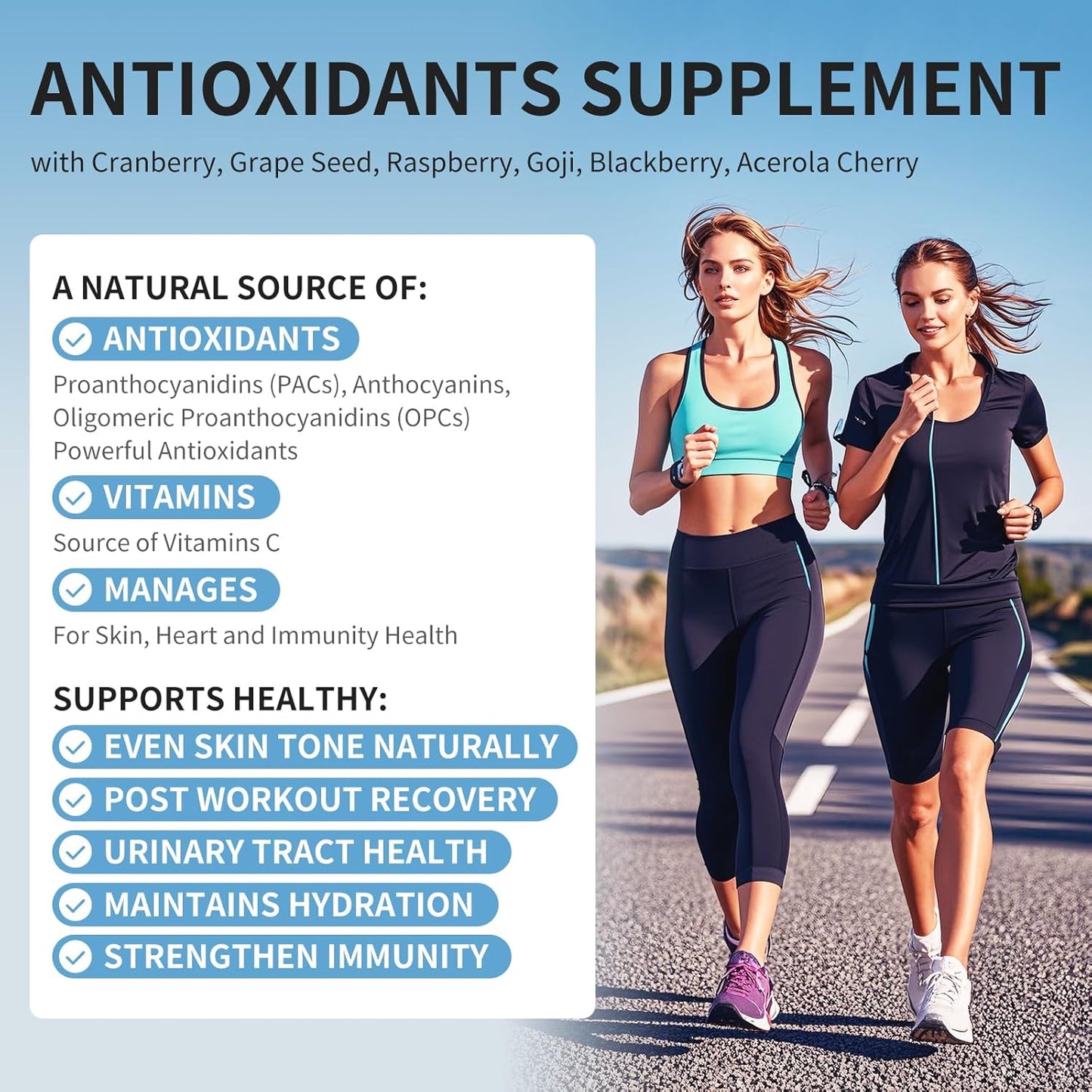 Women's Antioxidant Supplement for Urinary Tract & Immune Health - Cranberry, Grape Seed, Raspberry, Goji, BlackBerry, Acerola Cherry - 60 Capsules