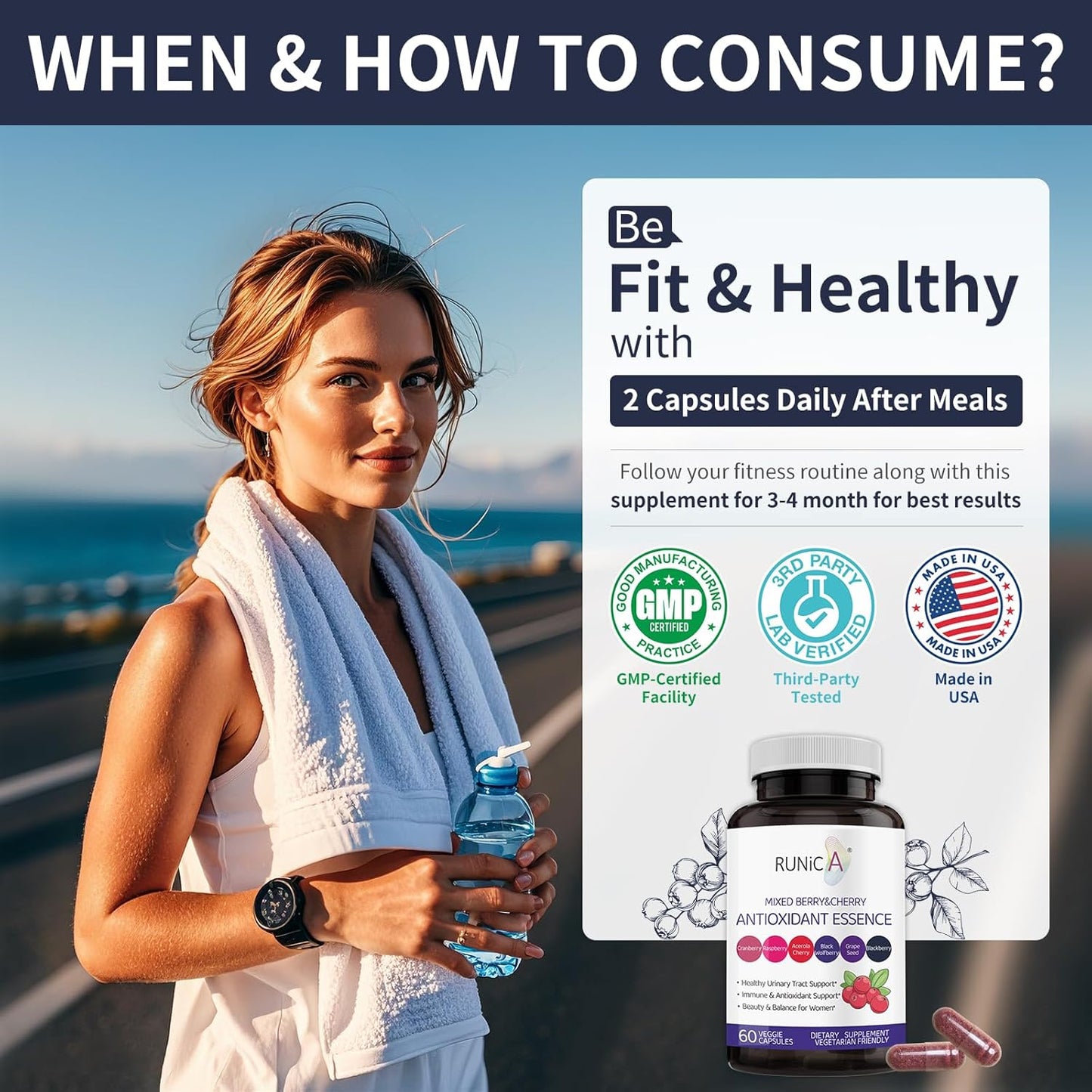 Women's Antioxidant Supplement for Urinary Tract & Immune Health - Cranberry, Grape Seed, Raspberry, Goji, BlackBerry, Acerola Cherry - 60 Capsules