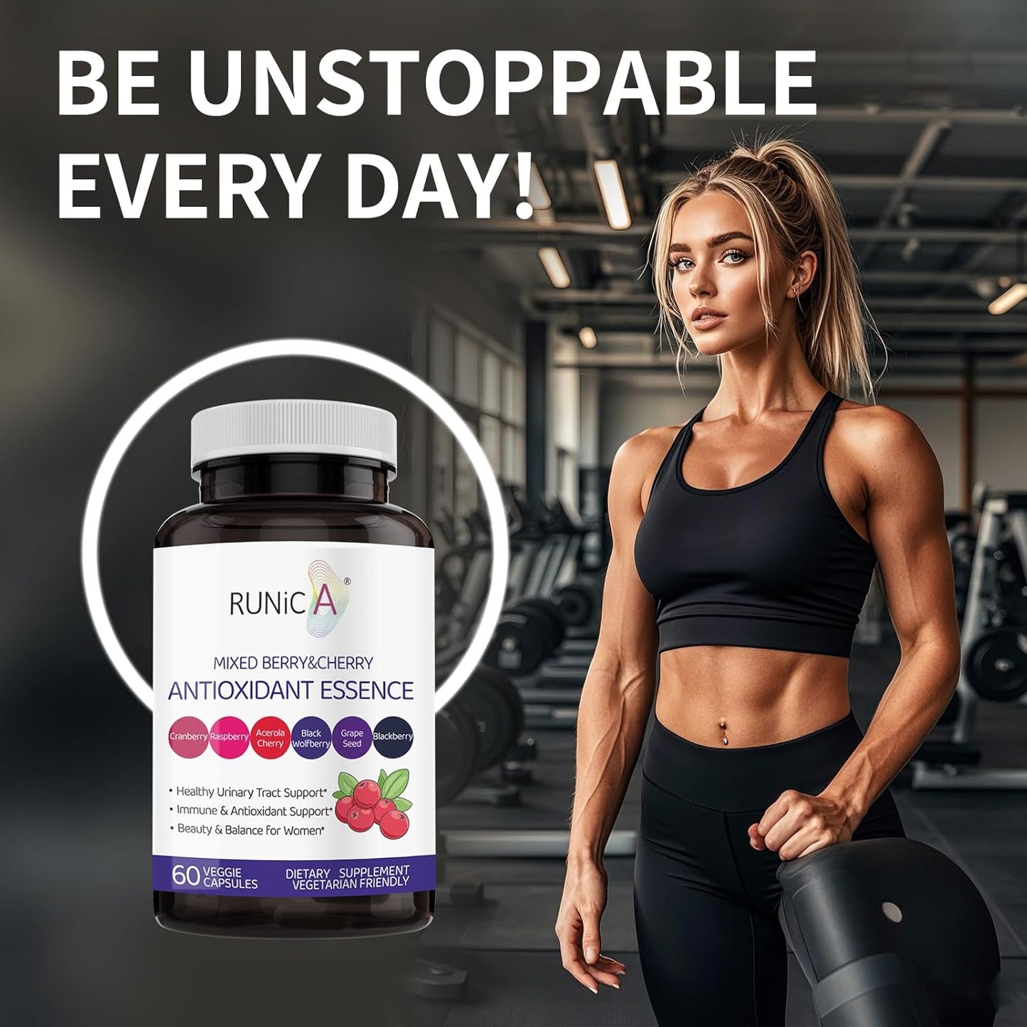 Women's Antioxidant Supplement for Urinary Tract & Immune Health - Cranberry, Grape Seed, Raspberry, Goji, BlackBerry, Acerola Cherry - 60 Capsules