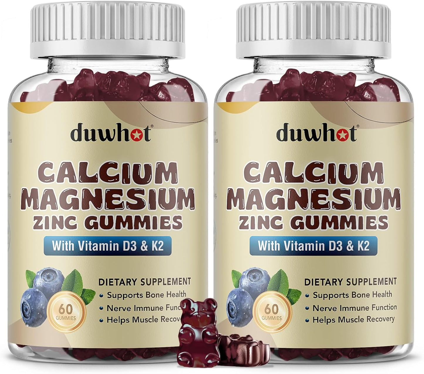 Women's Calcium Magnesium Zinc Gummies with Vitamin D3 & K2 - 1000mg Chewable Supplement for Bone Health, Muscle Function, & Immune Support - Blueberry Flavor - 120 Count