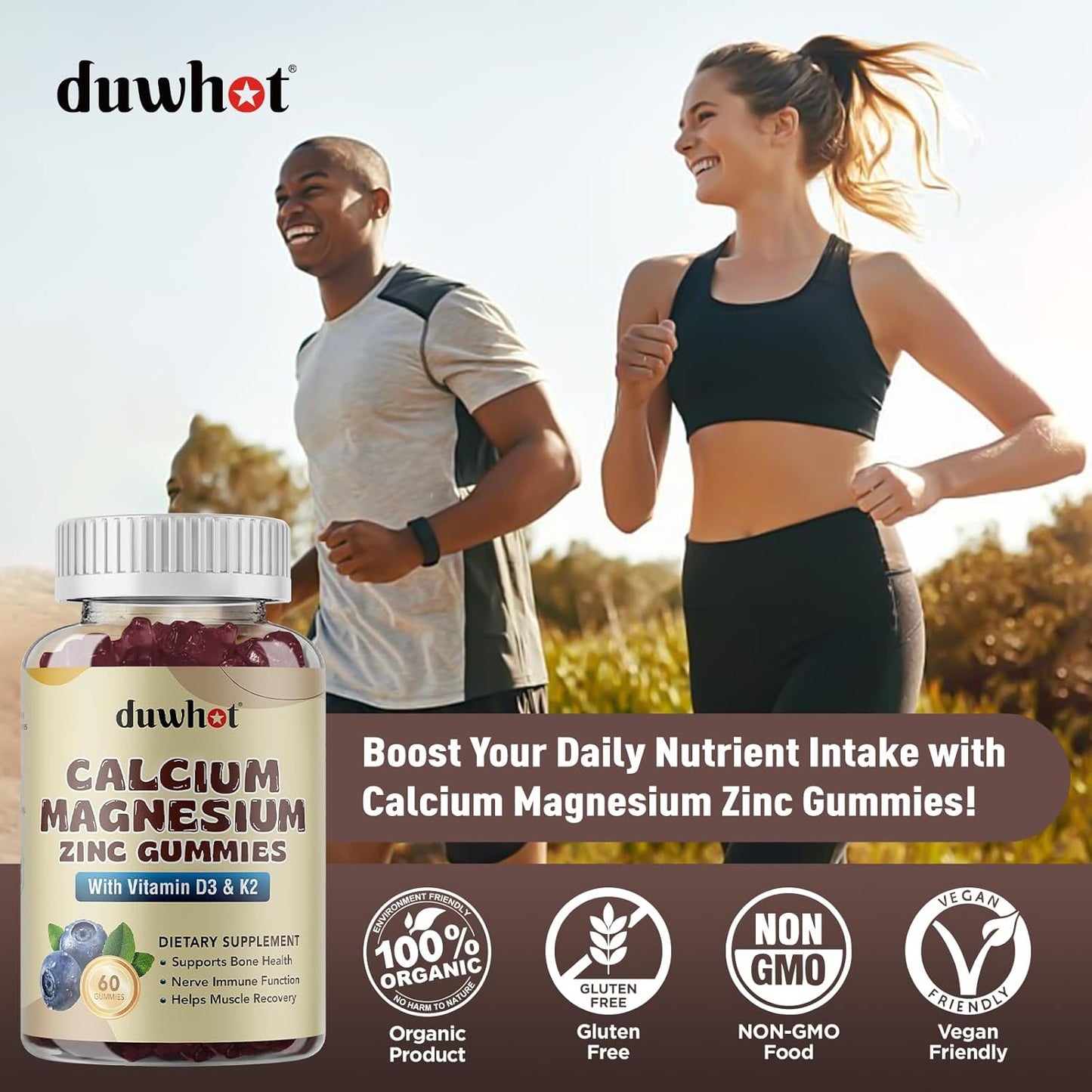 Women's Calcium Magnesium Zinc Gummies with Vitamin D3 & K2 - 1000mg Chewable Supplement for Bone Health, Muscle Function, & Immune Support - Blueberry Flavor - 120 Count