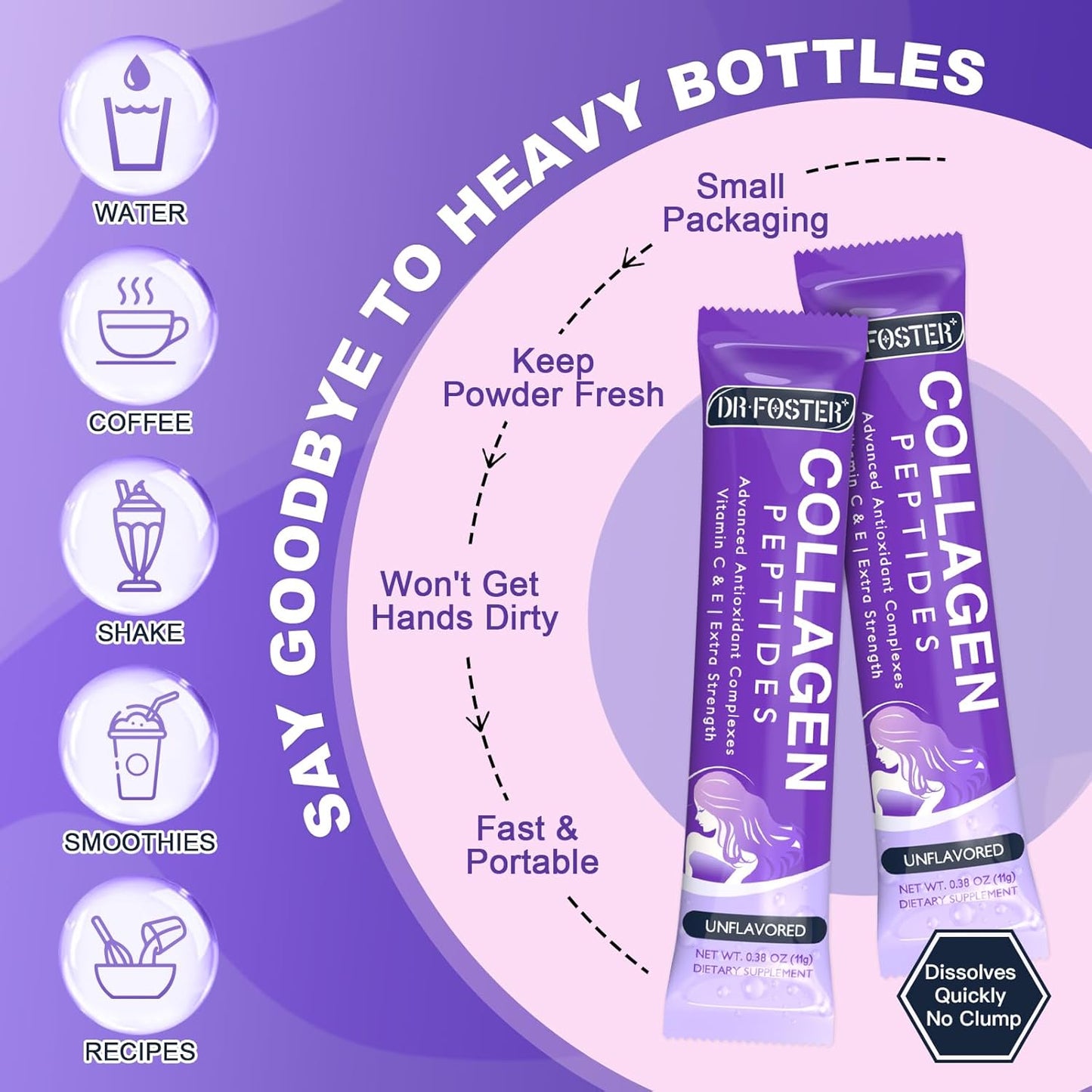 Women's Collagen Peptides Powder Packets - Type I II III V X Collagen with Antioxidant Blend, Vitamins C & E for Skin, Hair, Nails, Joints - Non-GMO - 30 Sticks