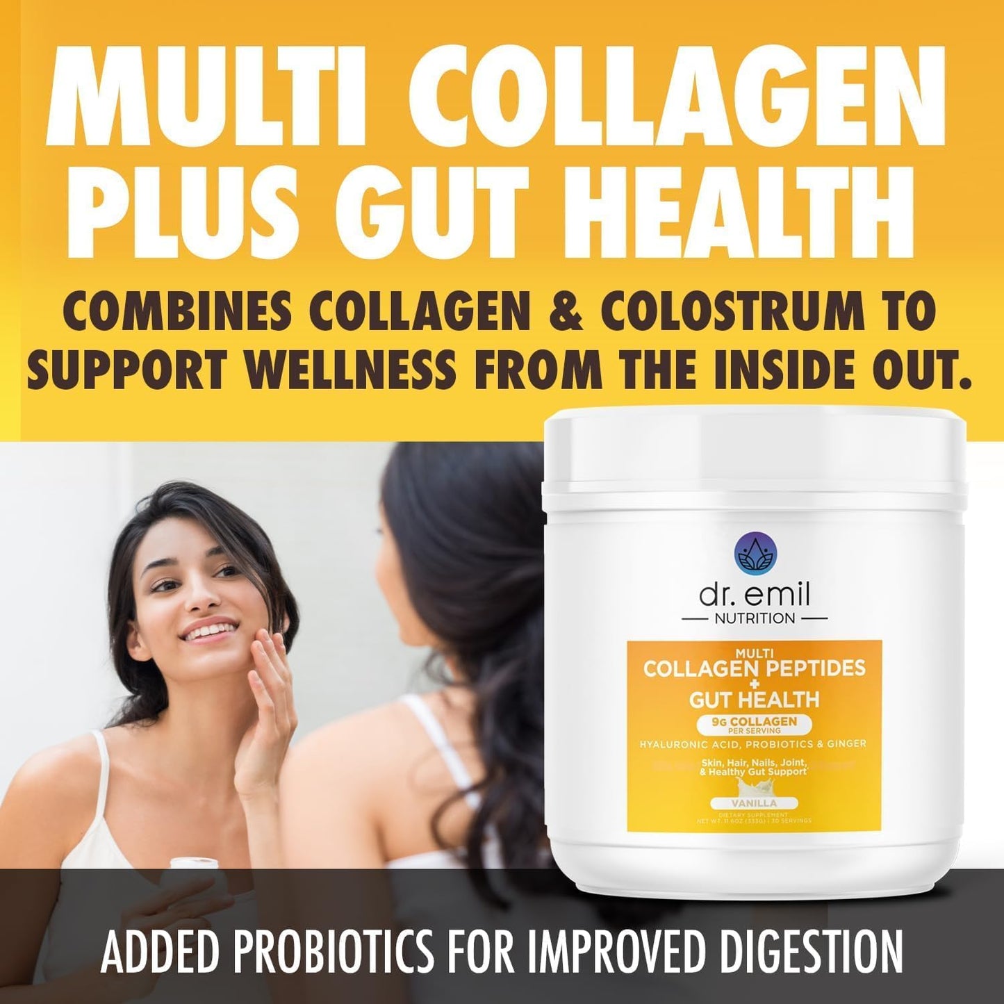 Women's Collagen Peptides Powder with Gut Health Support - Hair, Skin, Nails Supplement with Colostrum & Probiotics - Immunity Boosting Collagen Powder