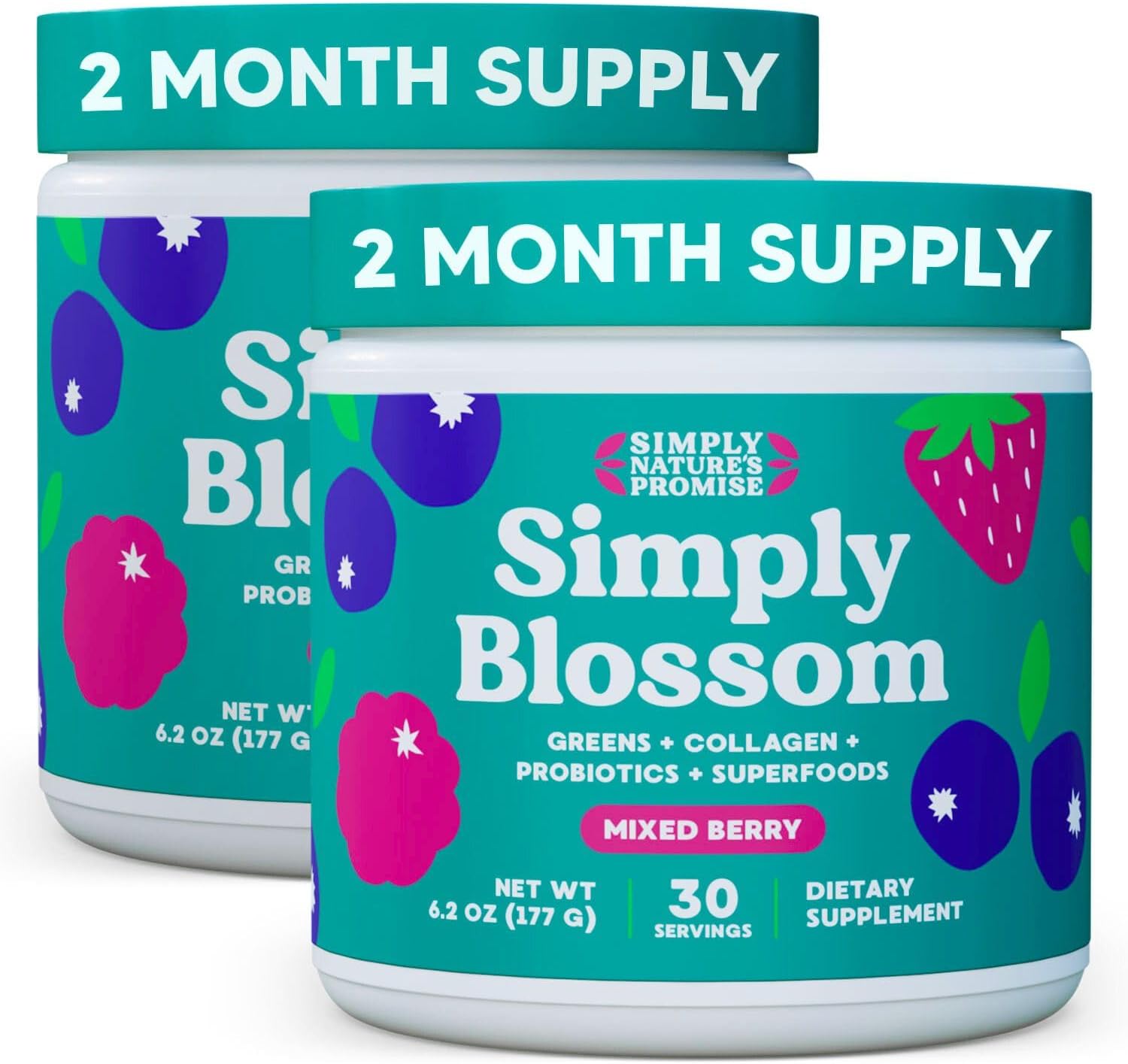 Women's Daily Greens & Superfood Powder with Collagen, Probiotics, & Bloating Relief - Simply Nature's Promise - 2 Month Supply