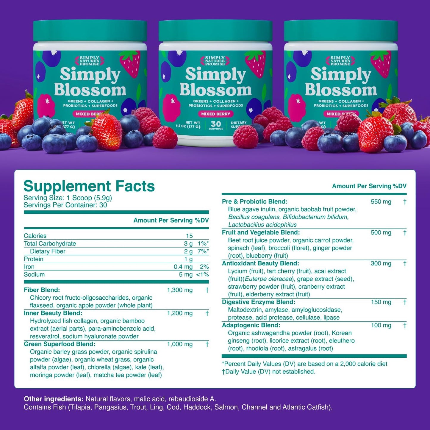 Women's Daily Greens & Superfood Powder with Collagen, Probiotics, & Bloating Relief - Simply Nature's Promise - 2 Month Supply
